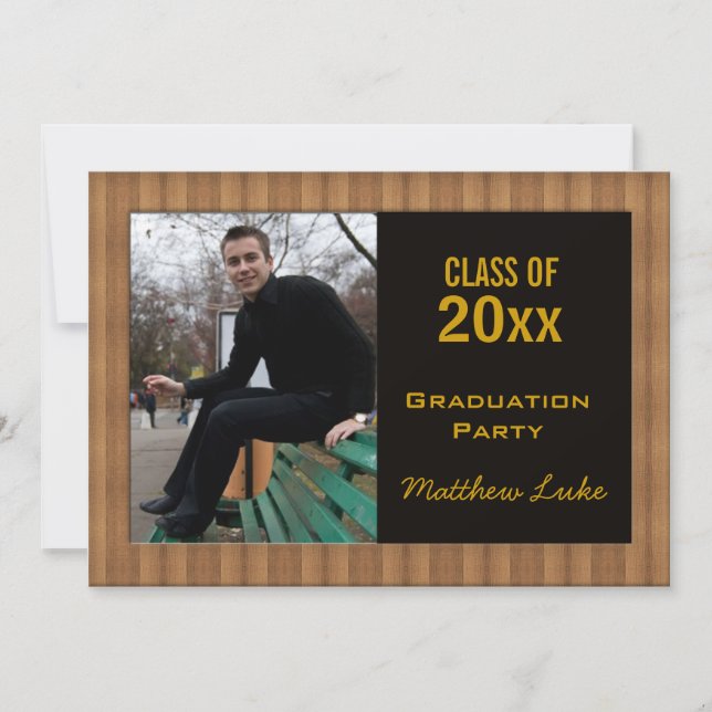 Wood Grain Graduation Party Photo Invitation (Front)