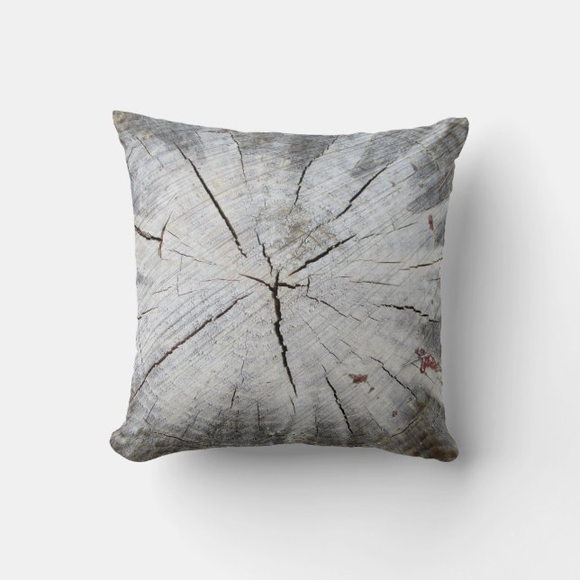 Wood Grain Grey Pine Tree Stump Photo Art 1 Cushion (Front)