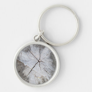 Wood Grain Grey Pine Tree Stump Photo Art 2 Key Ring