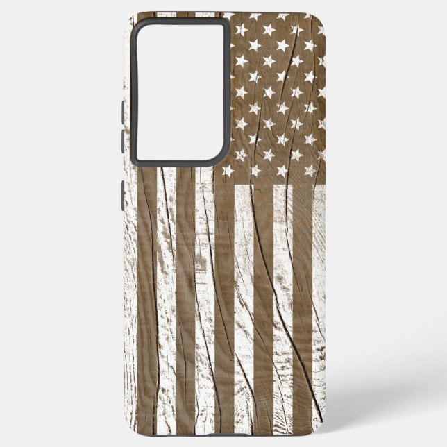 Wood Grain Grunge American Flag Samsung Galaxy S21+ Case (Back)