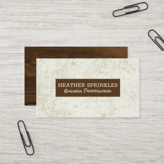 Wood Grain Grunge Vintage Background Business Card (Front/Back In Situ)