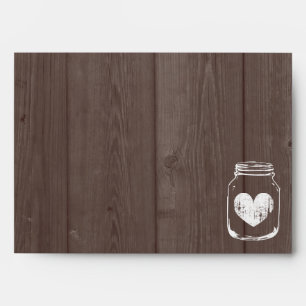 Wood grain mason jar barn wedding envelopes