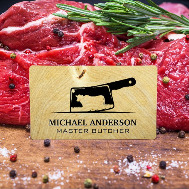 Wood Grain | Meat Cleaver | Cow Grazing Business Card (Creator Uploaded)