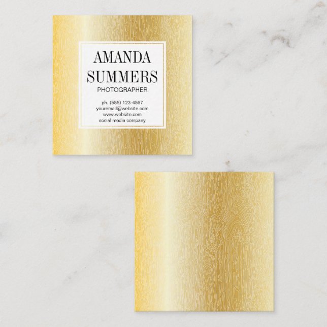Wood Grain Pattern | Gold Metallic Square Business Card (Front/Back)