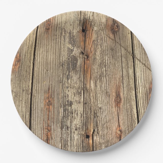 WOOD GRAIN PATTERN PHOTO PAPER PLATES (Front)