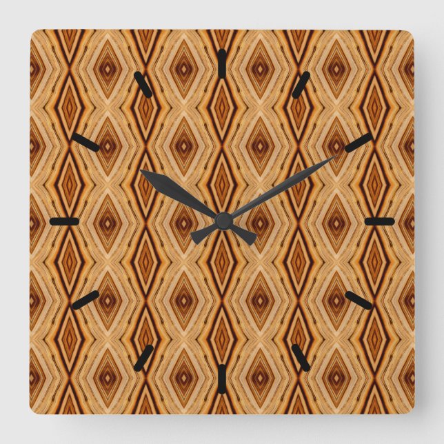 Wood Grain Pattern Square Square Wall Clock (Front)