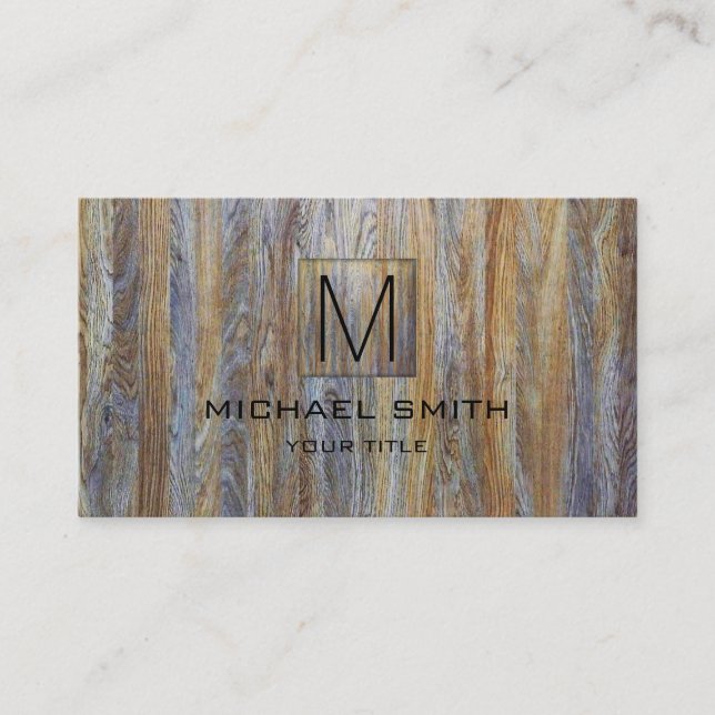 Wood Grain Professional Elegant Monogram #23 Business Card (Front)