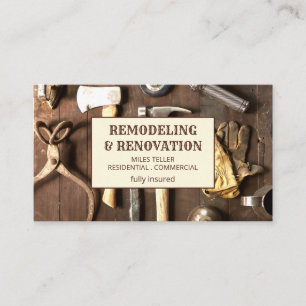Wood Grain Renovation Remodeling Tools Business Card