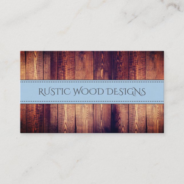 Wood Grain Rustic Grey Blue Monogram Business Card (Front)