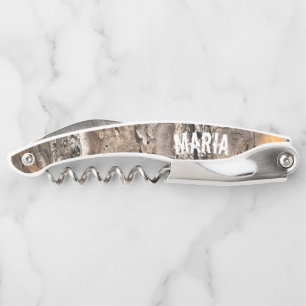 Wood Grain Rustic Monogram Corkscrew