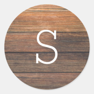 Wood Grain Rustic Monogram Wedding Seal Sticker