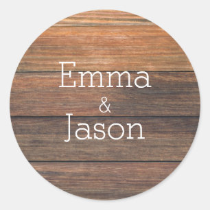 Wood Grain Rustic Names Wedding Seal Sticker