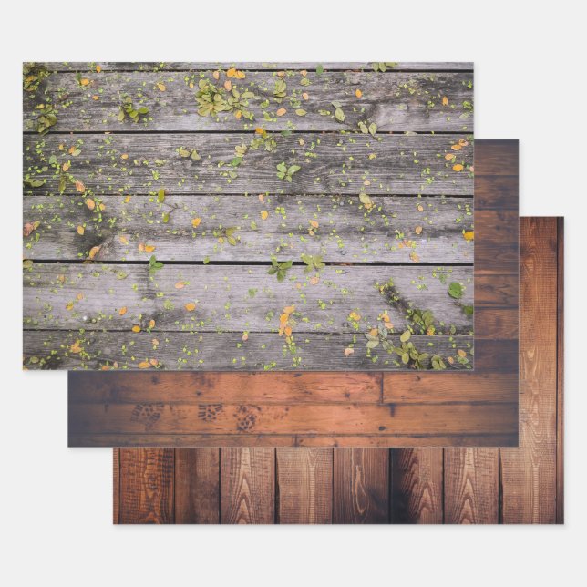 Wood Grain Rustic Old Country Boards Wrapping Paper Sheet (Set)