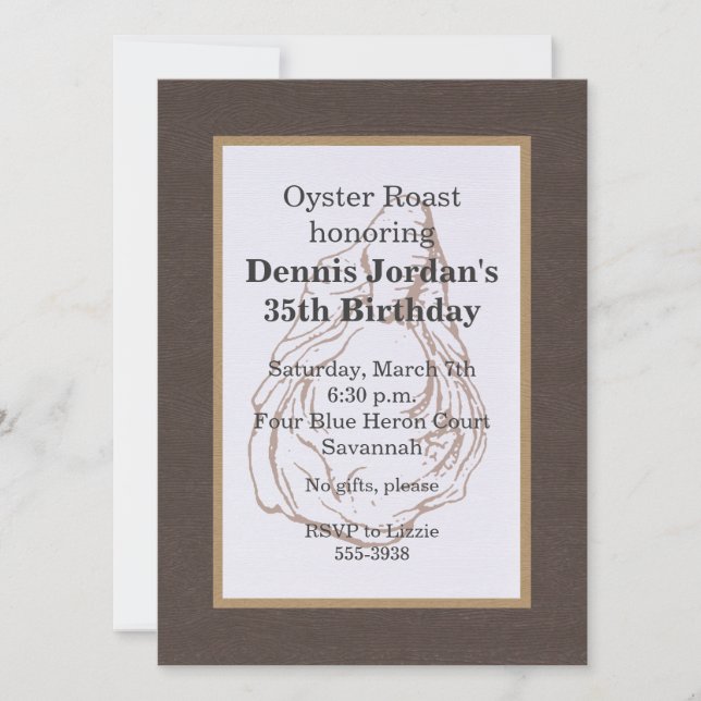 Wood Grain Rustic Oyster Roast Invitation (Front)