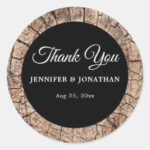 Wood Grain Rustic Wedding Thank You Classic Round Sticker