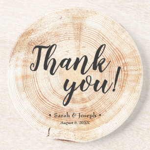 Wood Grain Rustic Wedding Thank You Favour Coaster