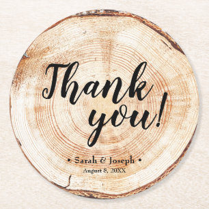 Wood Grain Rustic Wedding Thank You Favour Coaster