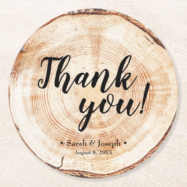Wood Grain Rustic Wedding Thank You Favour Coaster (Front)