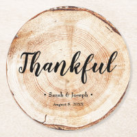 Wood Grain Rustic Wedding Thankful Favour Coaster
