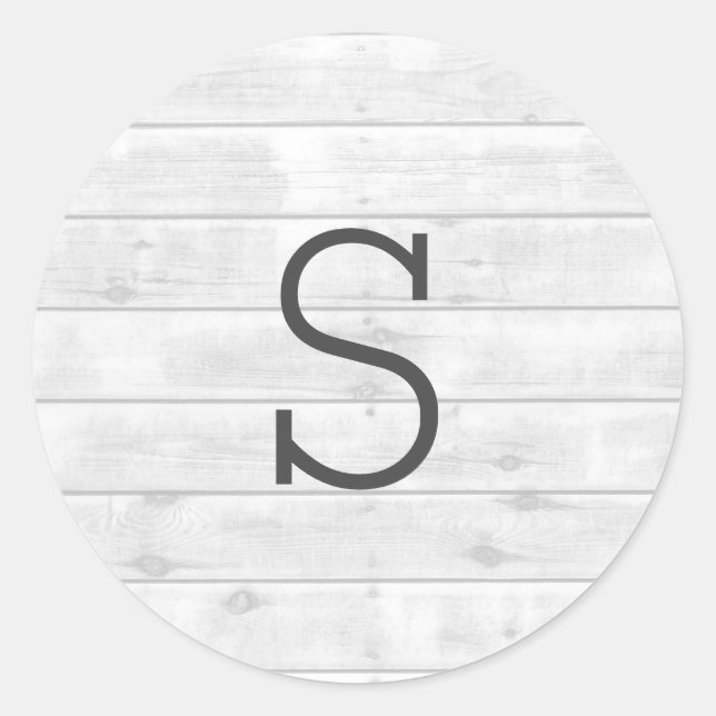 Wood Grain Rustic White Monogram Wedding Sticker (Front)