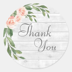 Wood Grain Rustic White Script Thank You Sticker