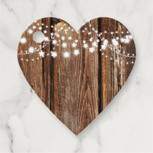 Wood Grain & Star Lights Country Wedding Favour Tags