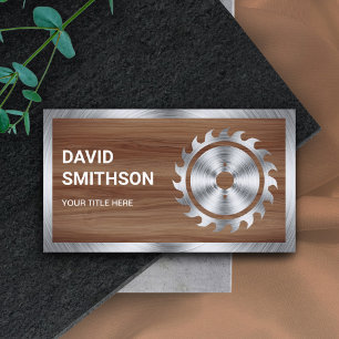 Wood Grain Steel Circular Saw Handyman Carpenter Business Card