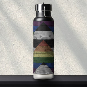 Wood Grain Subtle Ally Pride Flag Colours Water Bottle