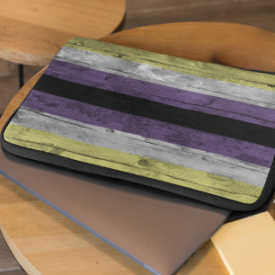 Wood Grain Subtle Non-Binary Pride Flag Colours Laptop Sleeve