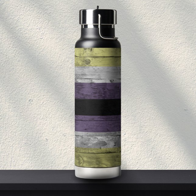Wood Grain Subtle Non-Binary Pride Flag Colours Water Bottle (Creator Uploaded)