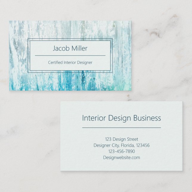 Wood Grain Teal White Rustic Texture Business Card (Front/Back)