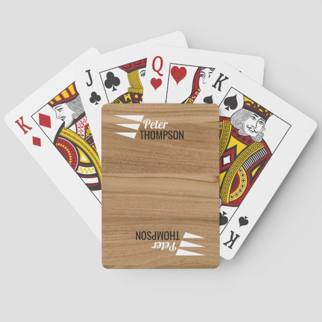 wood grain texture cool playing cards with name (Back)