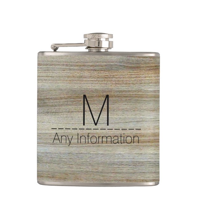 Wood Grain Texture Monogram #2 Hip Flask (Front)