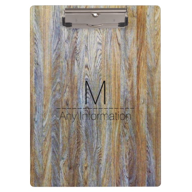 Wood Grain Texture Monogram #4 Clipboard (Front)