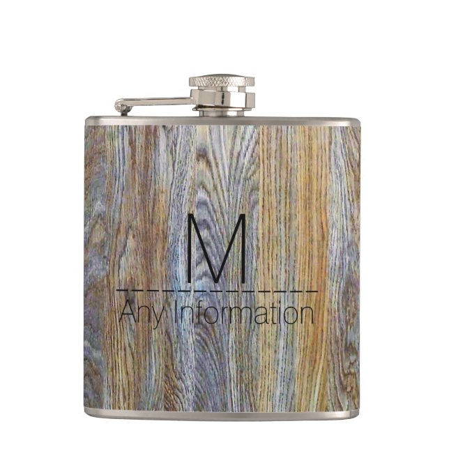 Wood Grain Texture Monogram #4 Hip Flask (Front)
