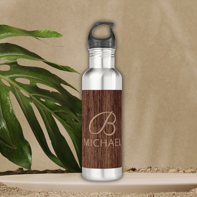 Wood Grain Timber With Monogram Personalised Name 710 Ml Water Bottle (Creator Uploaded)