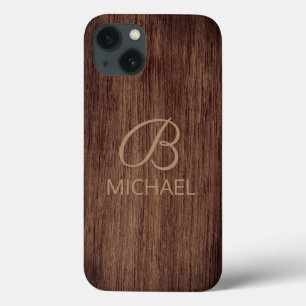 Wood Grain Timber With Monogram Personalised Name iPhone 13 Case
