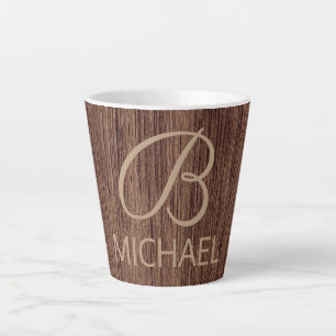 Wood Grain Timber With Monogram Personalised Name Latte Mug