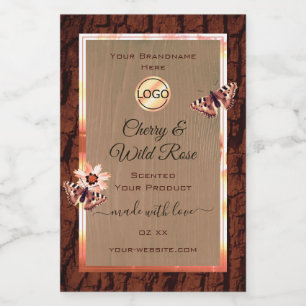 Wood Grain Tree Bark Product Label Butterfies Logo