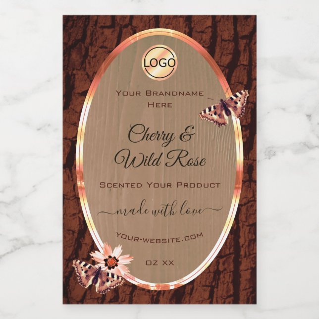 Wood Grain Tree Bark Product Label Butterfies Logo (Single Label)