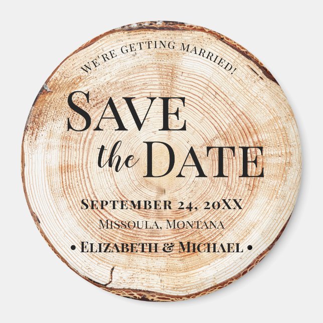 Wood grain tree slice Save the Date Magnet (Front)