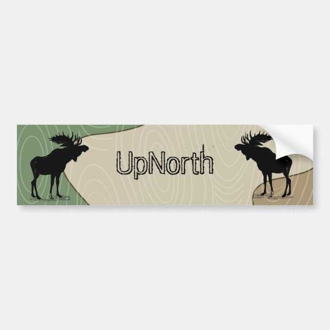 Wood Grain UpNorth Moose Silhouette Bumper Sticker (Front)