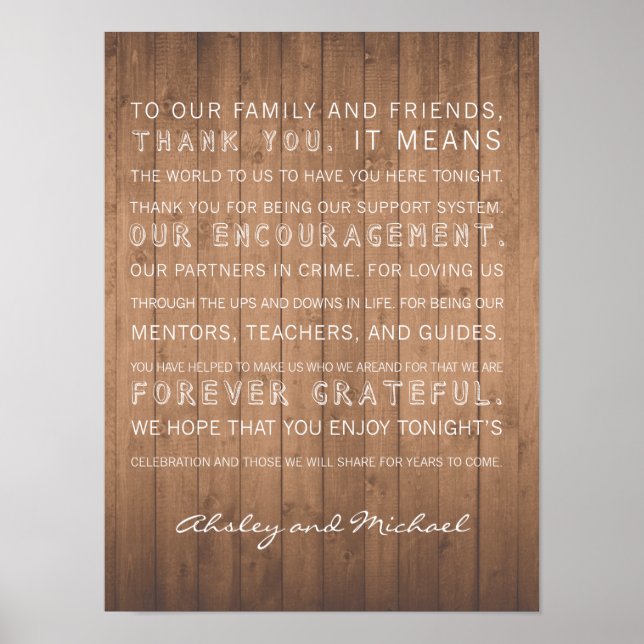 Wood Grain wedding thank you sign rustic (Front)