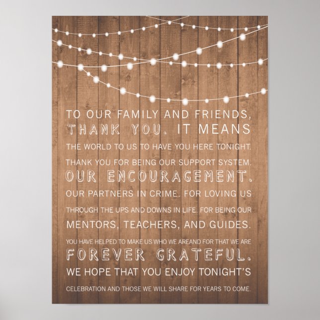 Wood Grain wedding thank you sign rustic (Front)