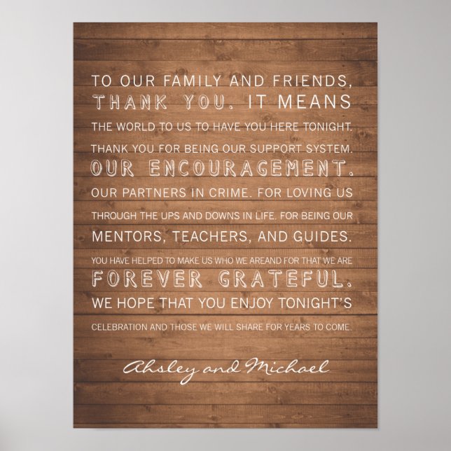 Wood Grain wedding thank you sign rustic (Front)