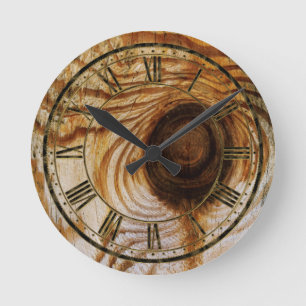 Wood Grain with Knot Round Clock