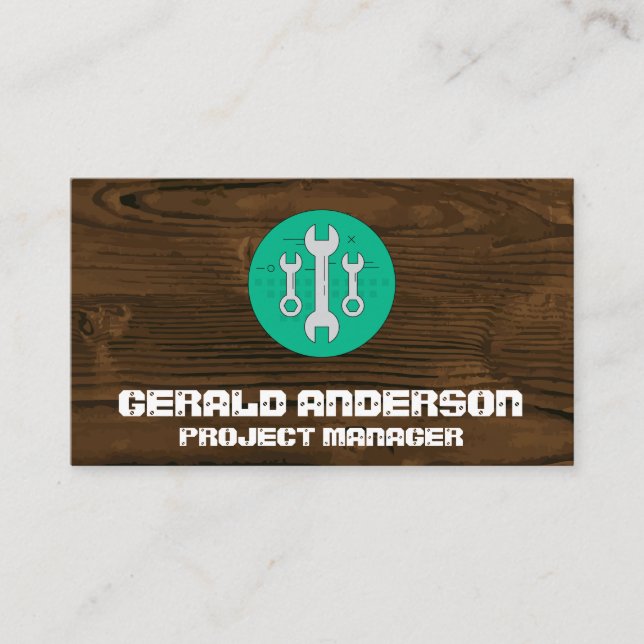 Wood Grain | Wrench Tools Business Card (Front)