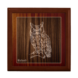 Wood Great Horned Owl Custom Gift Box