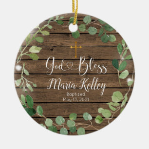 Wood Greenery Personalised Boy Or Girl Baptism Ceramic Ornament