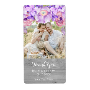 Wood Grey Lilac Purple Floral Photo Wedding Label